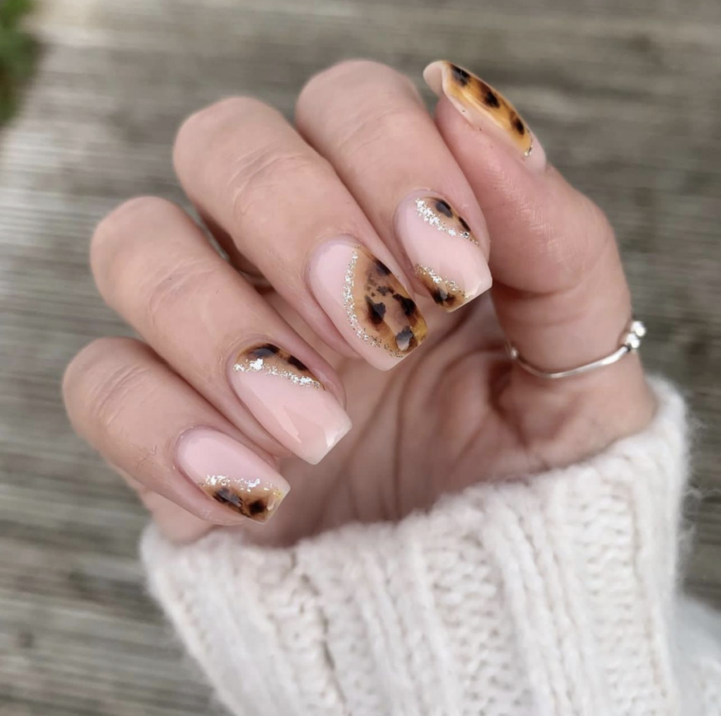 leopard negative space nails
