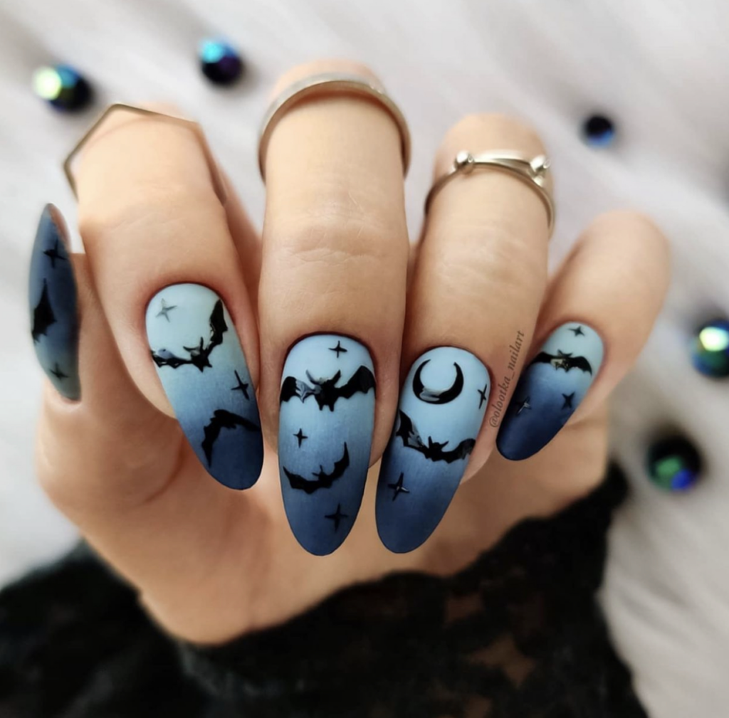 ombre halloween nails with bats
